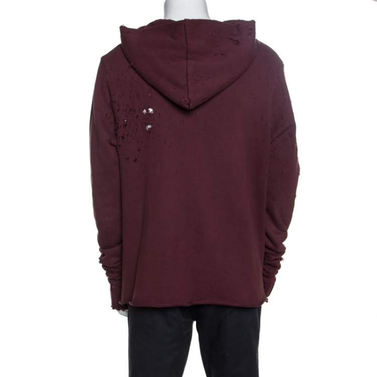 Pre Owned Amiri Burgundy Knit Distressed Shotgun Hooded Sweatshirt M
