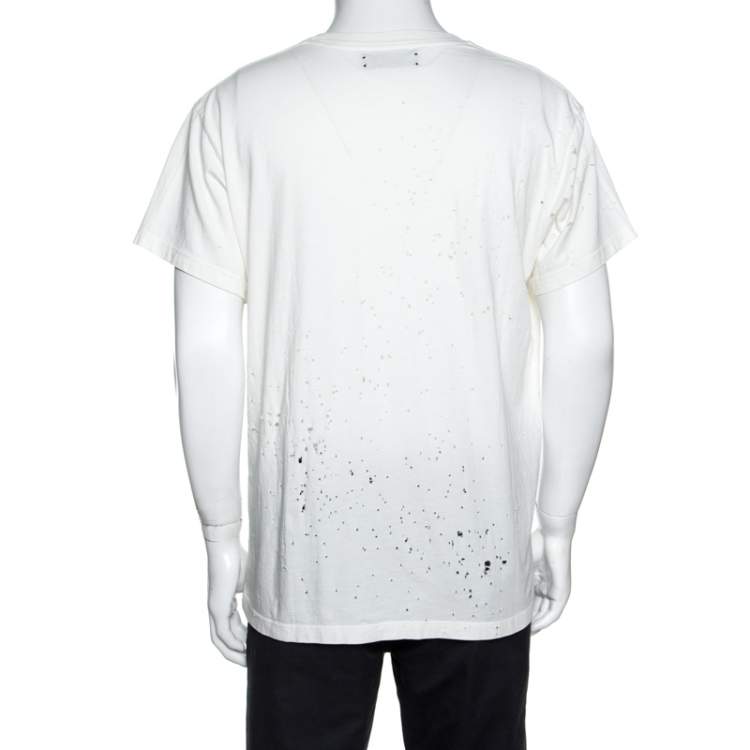Pre Owned Amiri Off White Cotton Distressed Shotgun Crew Neck T-Shirt M