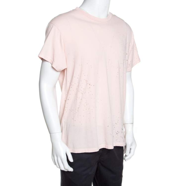 مملوكة مسبقًا Amiri Pale Pink Distressed Cotton Shotgun T-Shirt M