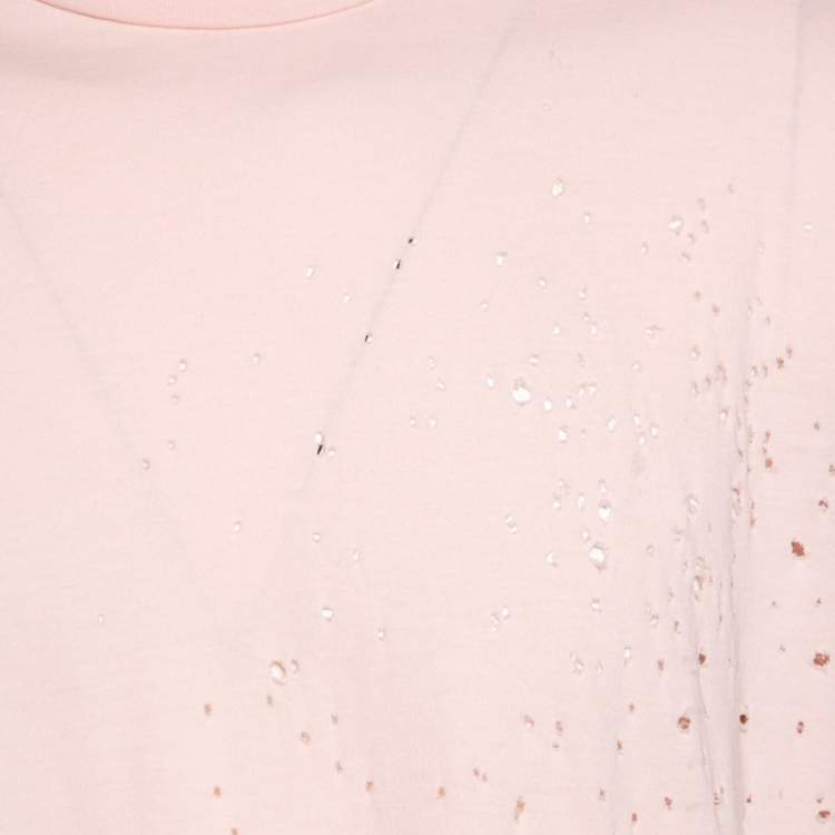 مملوكة مسبقًا Amiri Pale Pink Distressed Cotton Shotgun T-Shirt M