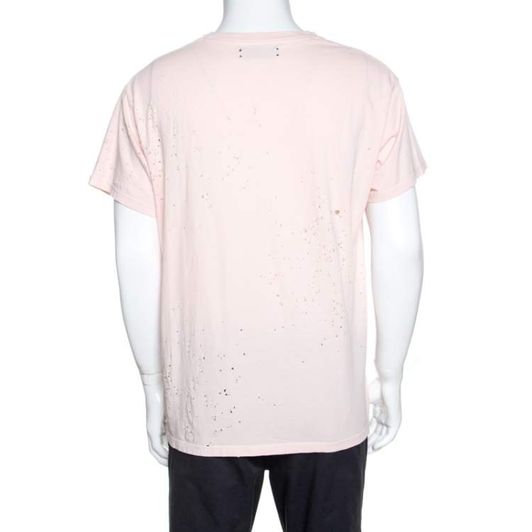 مملوكة مسبقًا Amiri Pale Pink Distressed Cotton Shotgun T-Shirt M