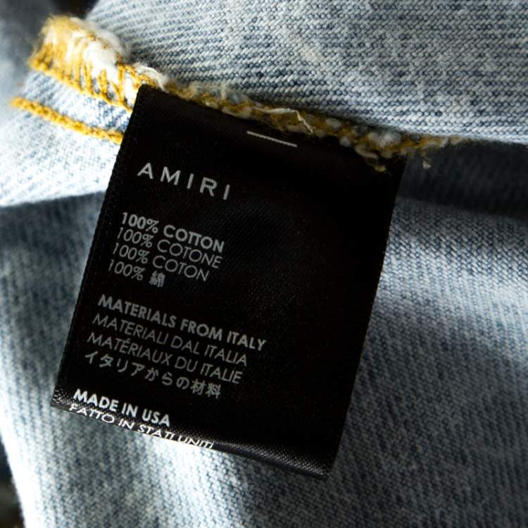 Pre Owned Amiri Blue Acid Washed Denim Zip Front Bomber Jacket S