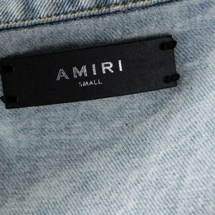 Pre Owned Amiri Blue Acid Washed Denim Zip Front Bomber Jacket S