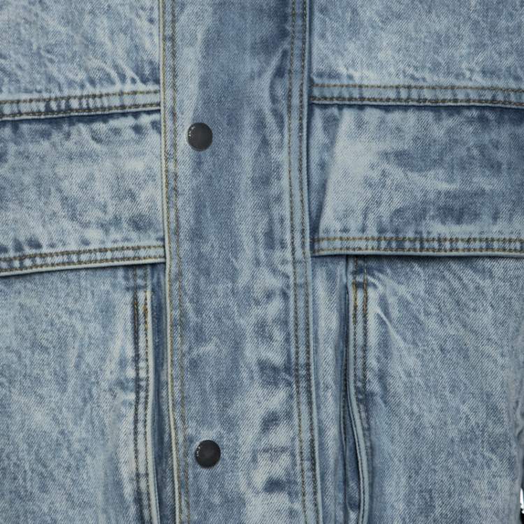 Pre Owned Amiri Blue Acid Washed Denim Zip Front Bomber Jacket S