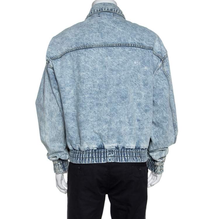 Pre Owned Amiri Blue Acid Washed Denim Zip Front Bomber Jacket S