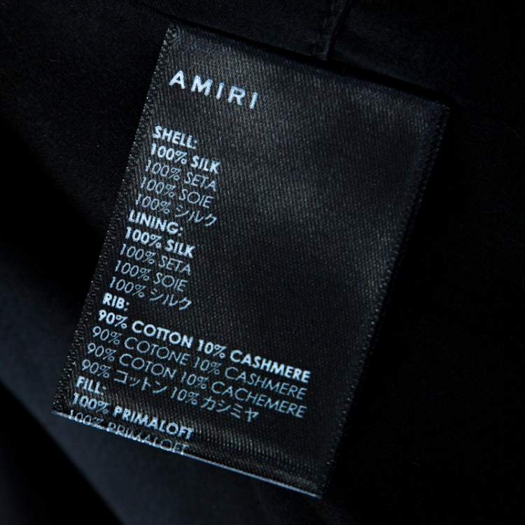 Pre Owned Amiri Dark Beige Silk Rib Knit Trim Zip Front Bomber Jacket L