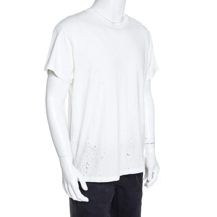 Amiri White Distressed Cotton Crew Neck T-Shirt M Amiri