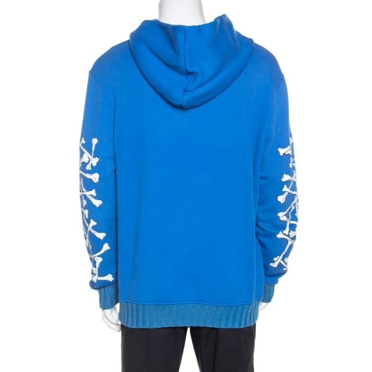 Pre Owned Amiri Blue Bone Print Cotton Hoodie L