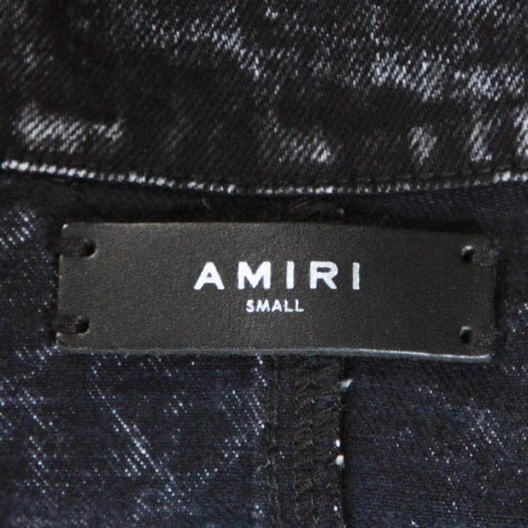 Pre Owned Amiri Black Acid Washed & Distressed Denim Stripe Detail Jacket S
