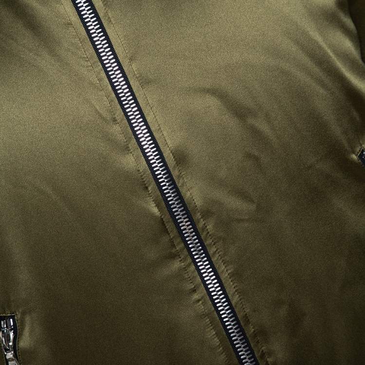 Pre Owned Amiri Olive Green Silk Bomber Jacket L