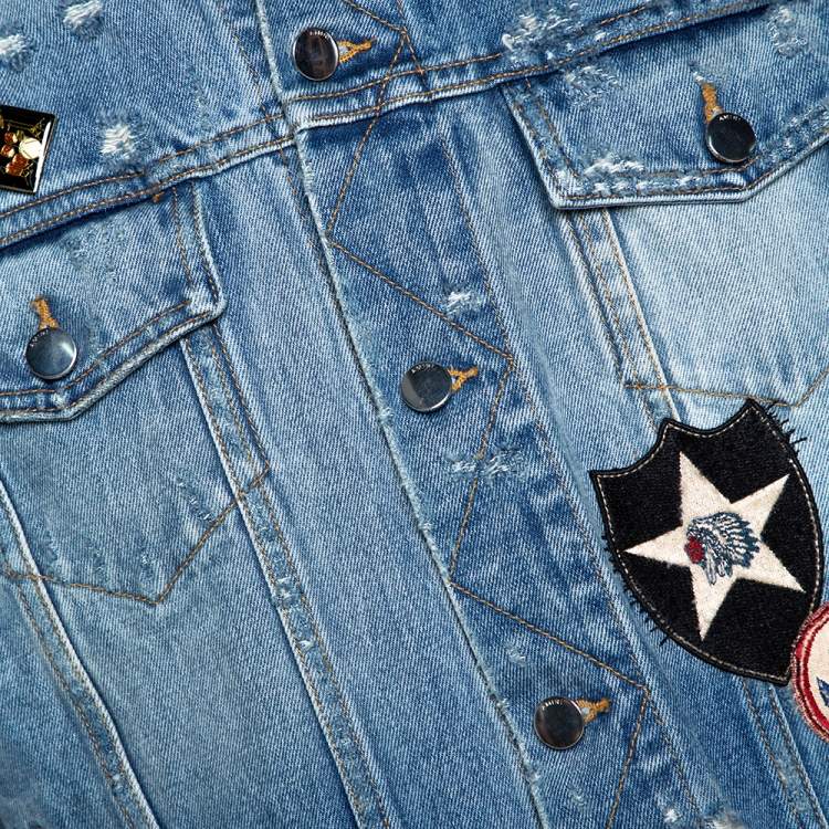 Pre Owned Amiri Blue Distressed Denim Pink Floyd Jacket XL