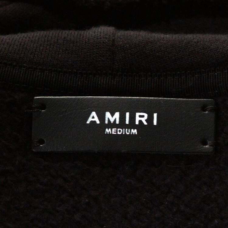 Pre Owned Amiri Black Logo Print Cotton Mix Patch Hooded Sweatshirt M