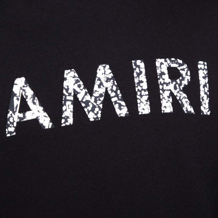 Pre Owned Amiri Black Logo Print Cotton Mix Patch Hooded Sweatshirt M