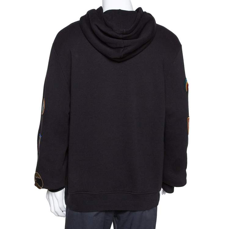 Pre Owned Amiri Black Logo Print Cotton Mix Patch Hooded Sweatshirt M