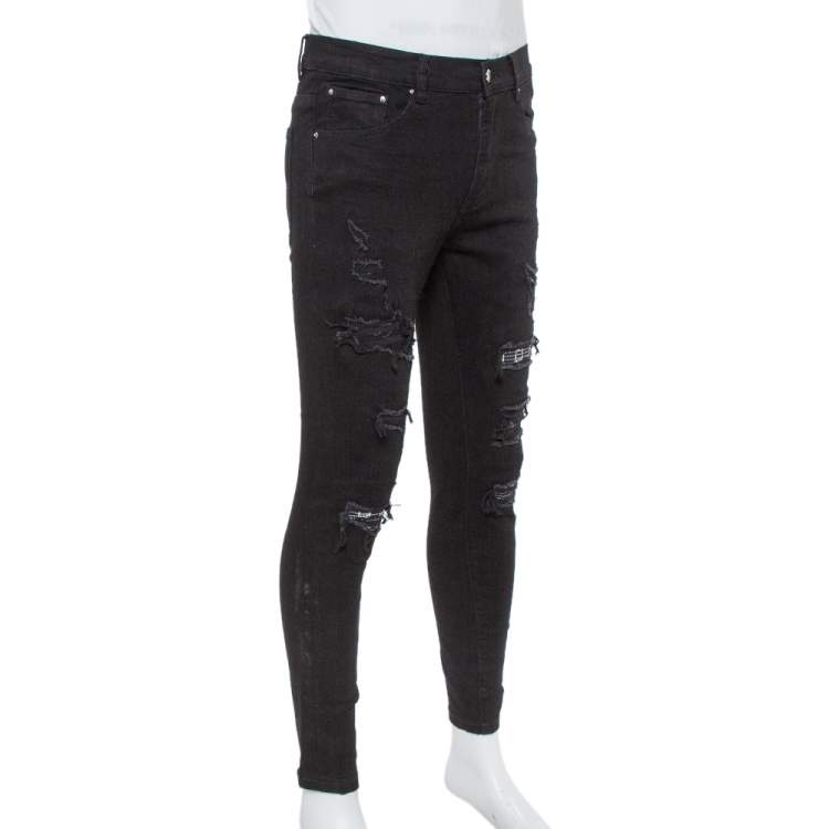 مملوكة مسبقًا Amiri Black Denim Music Note patch Detail Distressed Jeans M