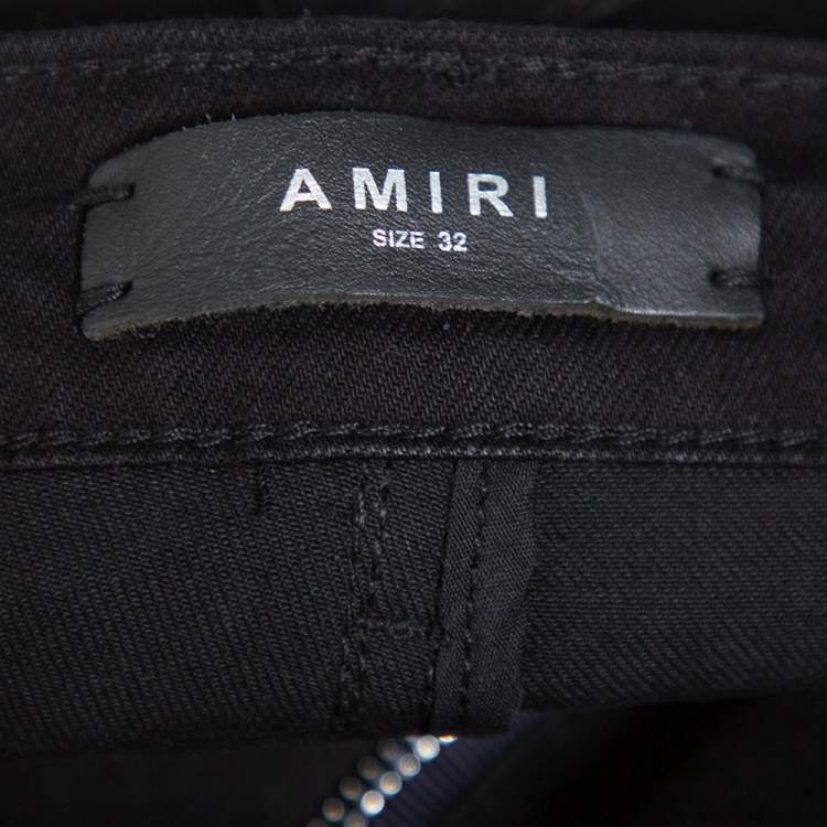 مملوكة مسبقًا Amiri Black Denim Music Note patch Detail Distressed Jeans M