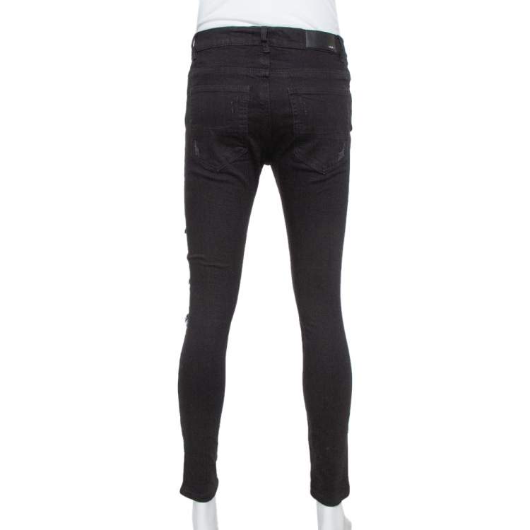 مملوكة مسبقًا Amiri Black Denim Music Note patch Detail Distressed Jeans M