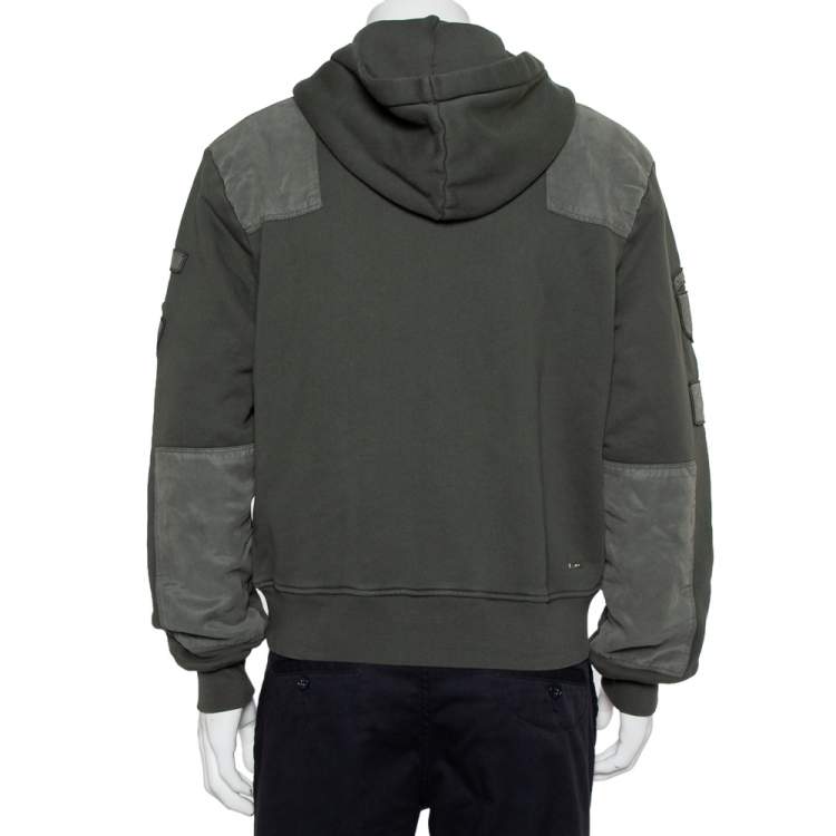 Pre Owned Amiri Military Green Cotton Knit Patched Detail Hoodie XS