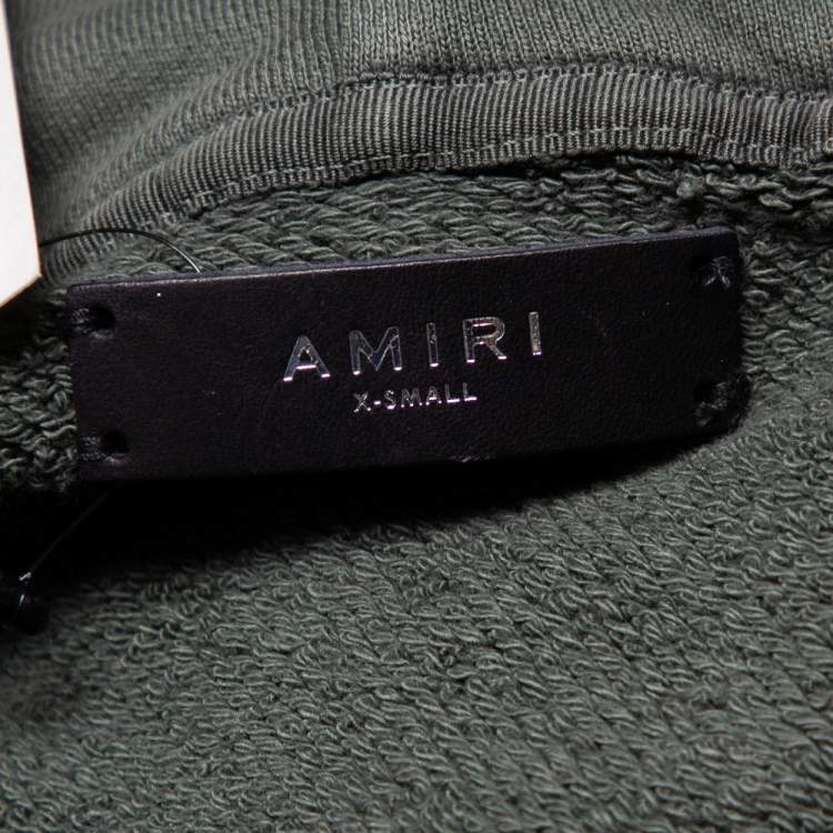 Pre Owned Amiri Military Green Cotton Knit Patched Detail Hoodie XS