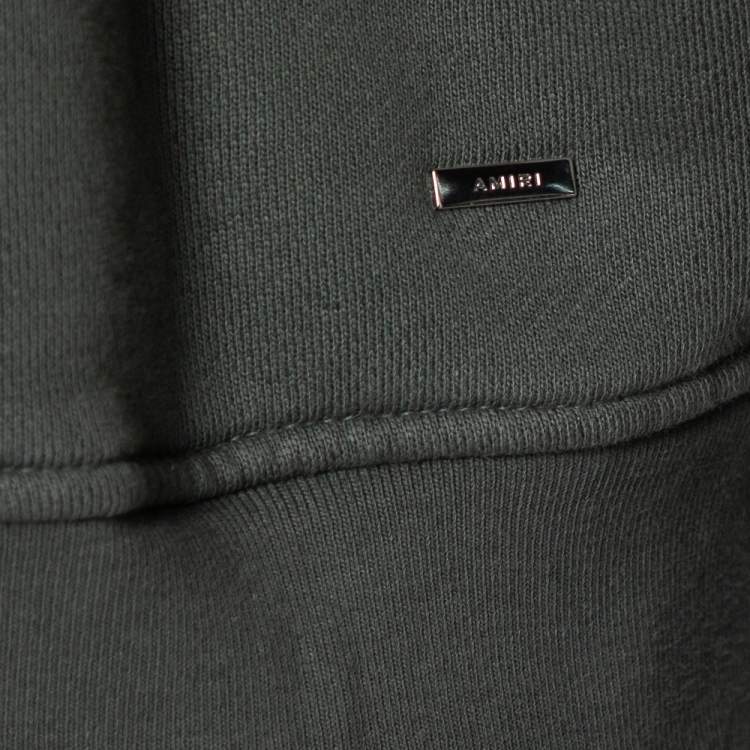Pre Owned Amiri Military Green Cotton Knit Patched Detail Hoodie XS