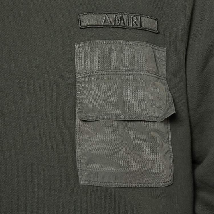 Pre Owned Amiri Military Green Cotton Knit Patched Detail Hoodie XS