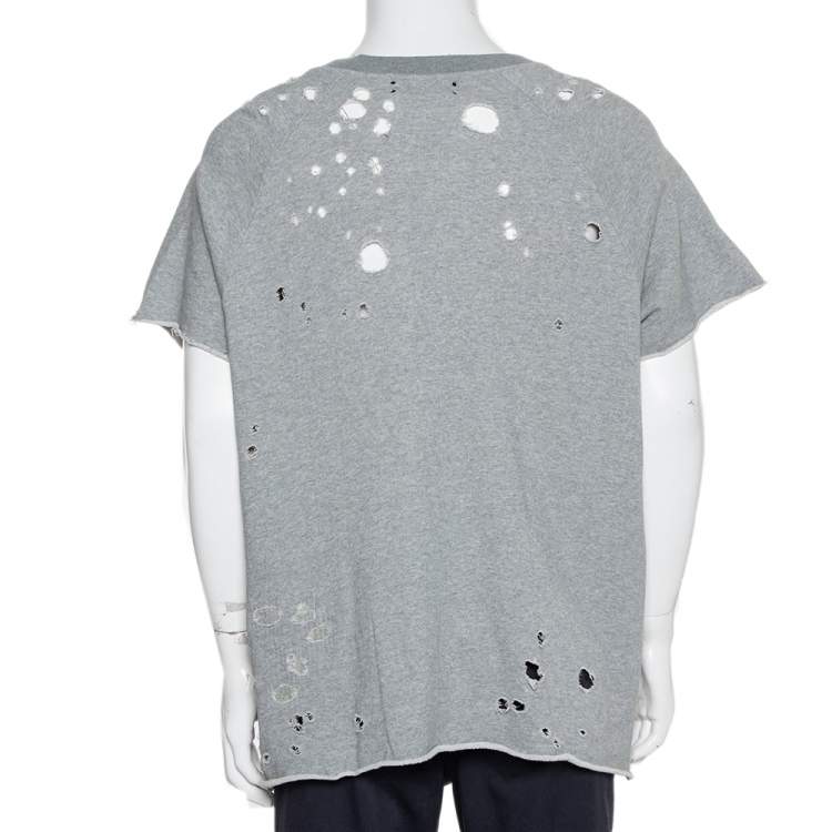 Pre Owned Amiri Grey Cotton Knit Shotgun Shot Sleeve Crewneck Sweatshirt M