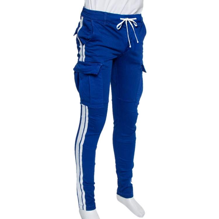 Pre Owned Amiri Navy Blue Cotton Side Stripe Detail Cargo Pants S