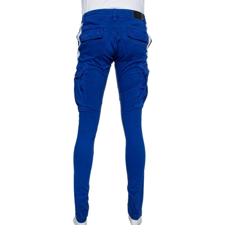 Pre Owned Amiri Navy Blue Cotton Side Stripe Detail Cargo Pants S