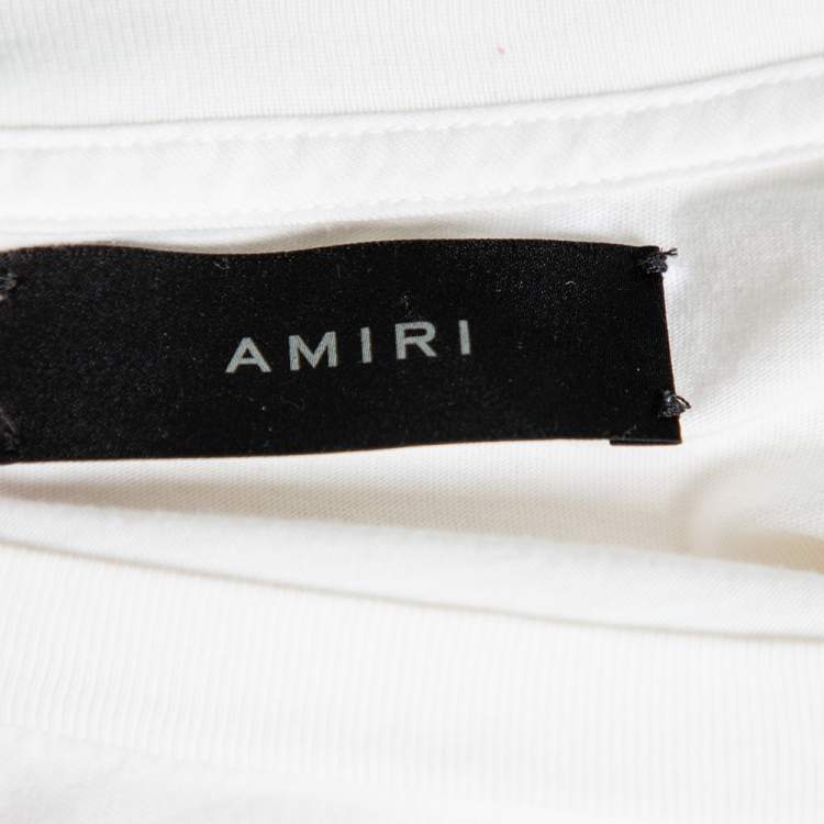 Pre Owned Amiri White Cotton Flocked Logo Detail Crewneck T-shirt S
