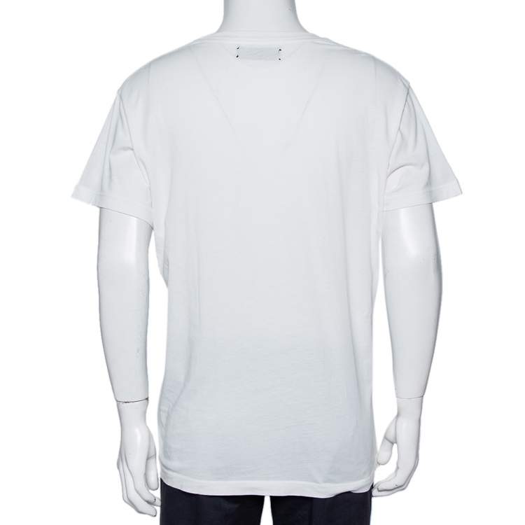 Pre Owned Amiri White Cotton Flocked Logo Detail Crewneck T-shirt S
