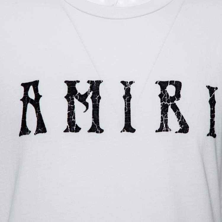 Pre Owned Amiri White Cotton Flocked Logo Detail Crewneck T-shirt S