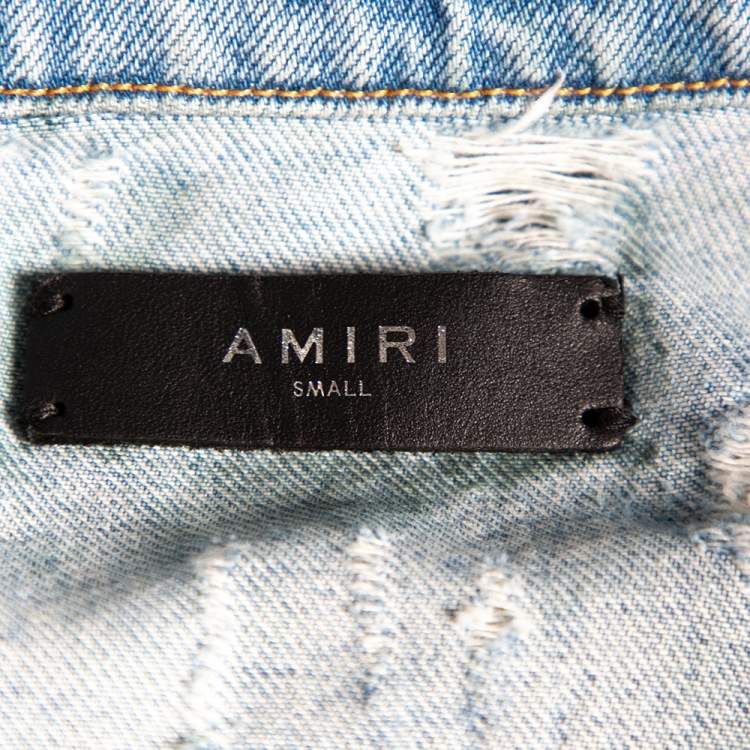 Pre Owned Amiri Blue Distressed Palm Tree Denim Jacket S