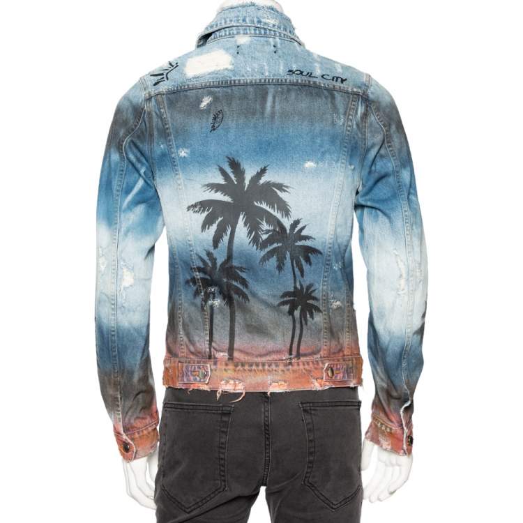 Pre Owned Amiri Blue Distressed Palm Tree Denim Jacket S