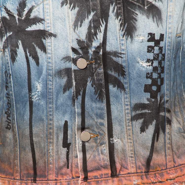 Pre Owned Amiri Blue Distressed Palm Tree Denim Jacket S
