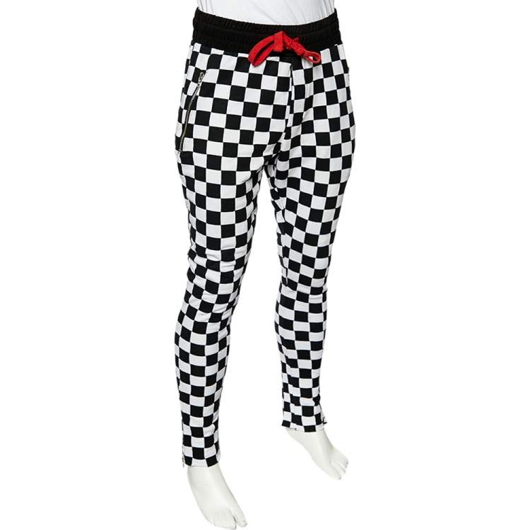 Pre Owned Amiri Monochrome Chess Board Pattern Cotton Knit Sweatpants M