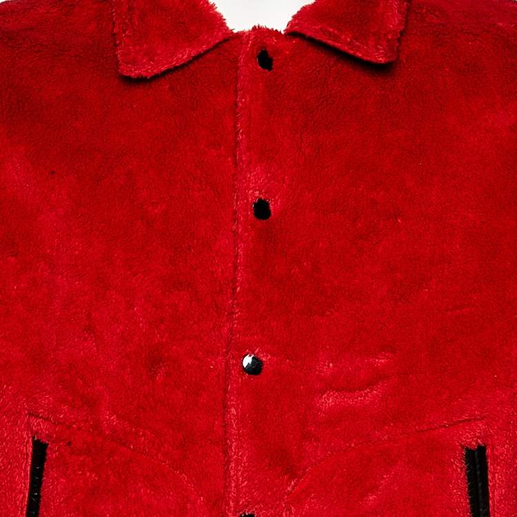 Pre Owned Amiri Red Cotton Fleece Contrast Trim Detail Sherpa Bomber Jacket M 