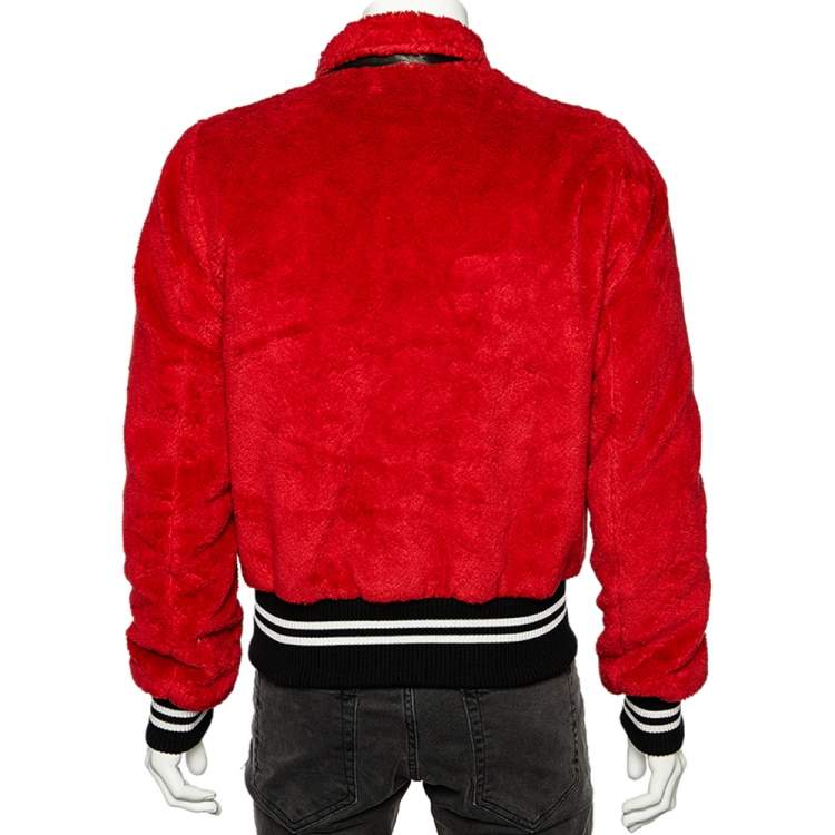Pre Owned Amiri Red Cotton Fleece Contrast Trim Detail Sherpa Bomber Jacket M 