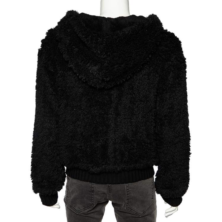 Pre Owned Amiri Black Faux Fur Zip Front Hooded Jacket M 