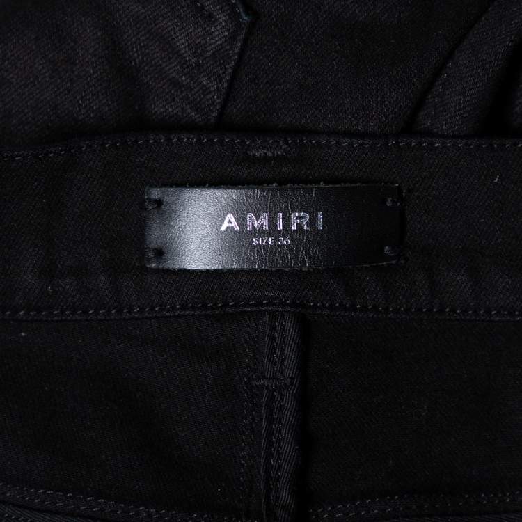 Pre Owned Amiri Black Denim & Leather Inset Slim Fit Biker Jeans XL
