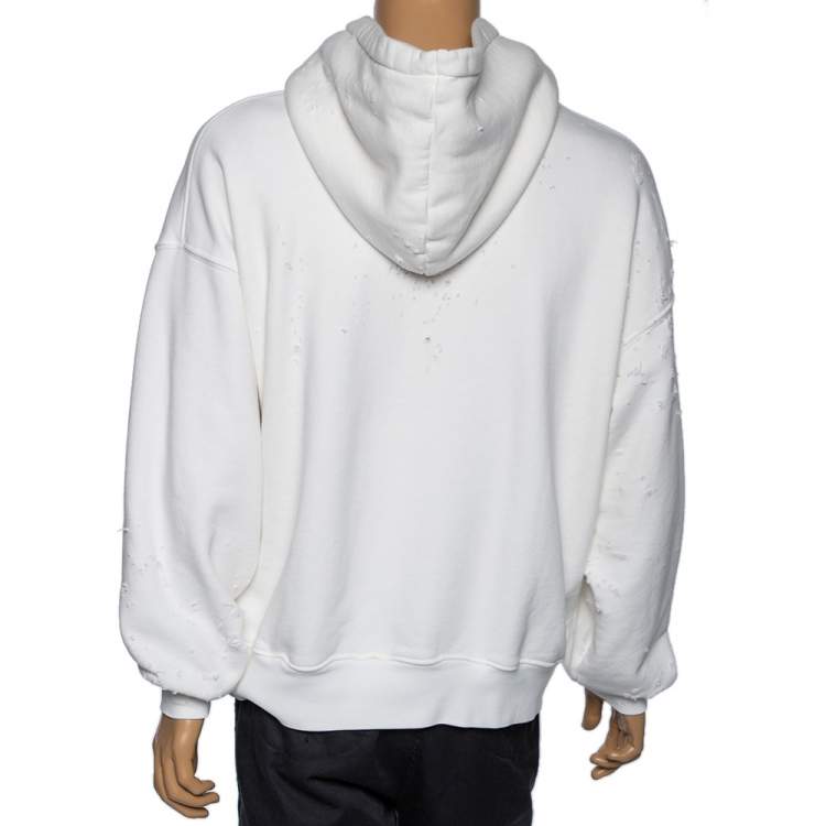 Pre Owned Amiri White Distressed Cotton Long Sleeve Oversized Hoodie S