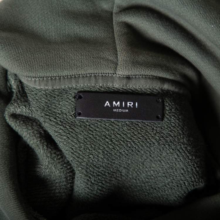Pre Owned Amiri Military Green Cotton Knit Patched Detail Hoodie M