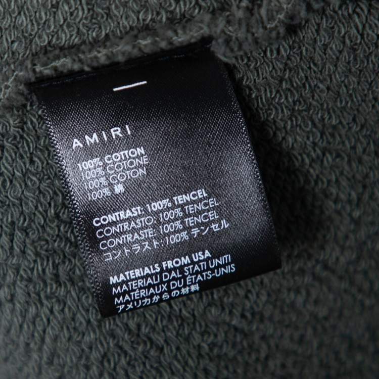 Pre Owned Amiri Military Green Cotton Knit Patched Detail Hoodie M