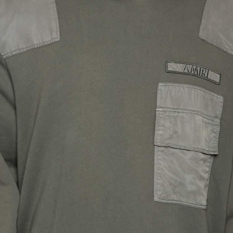 Pre Owned Amiri Military Green Cotton Knit Patched Detail Hoodie M