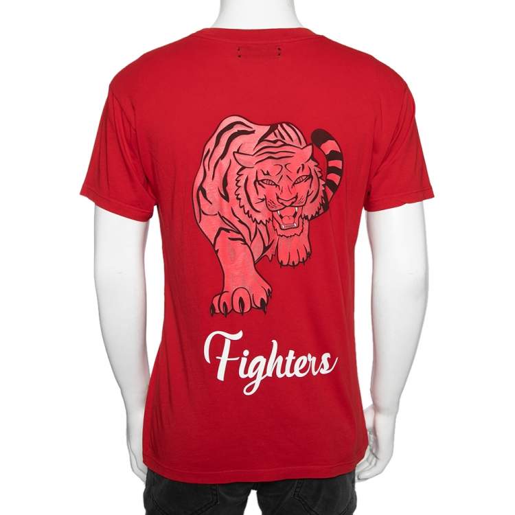 مملوكة مسبقًا Amiri Red Cotton Crew Neck Fighters Printed Short Sleeve T-Shirt XS