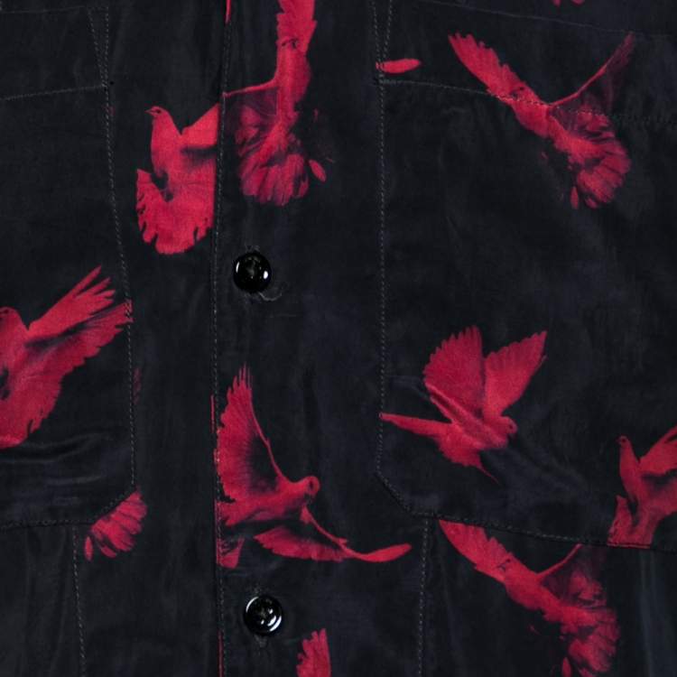 Pre Owned Amiri Black Dove Printed Satin Short Sleeve Shirt S