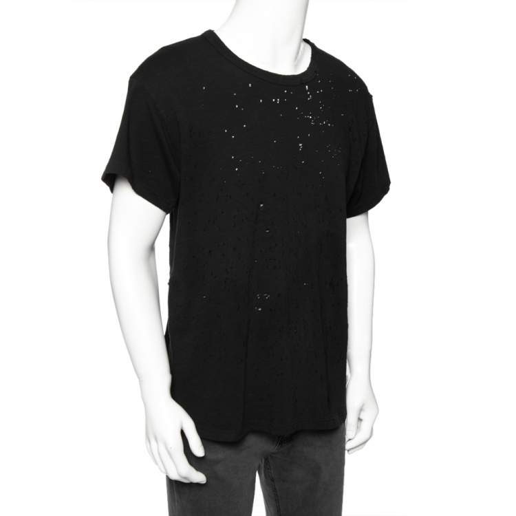 Pre Owned Amiri Black Distressed Cotton Crew Neck T Shirt S