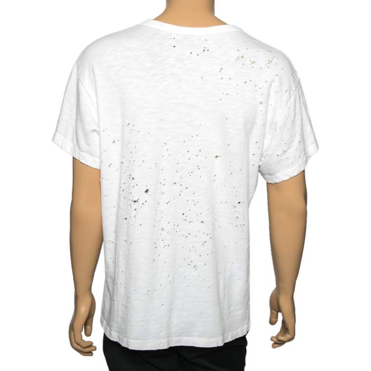 Pre Owned Amiri White Distressed Cotton Crew Neck T Shirt S