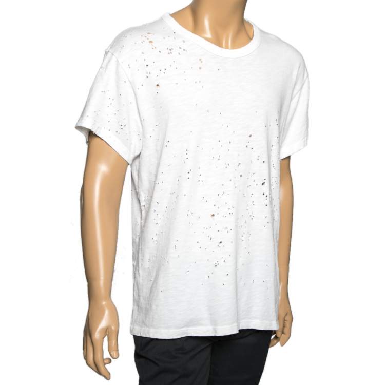 Pre Owned Amiri White Distressed Cotton Crew Neck T Shirt S