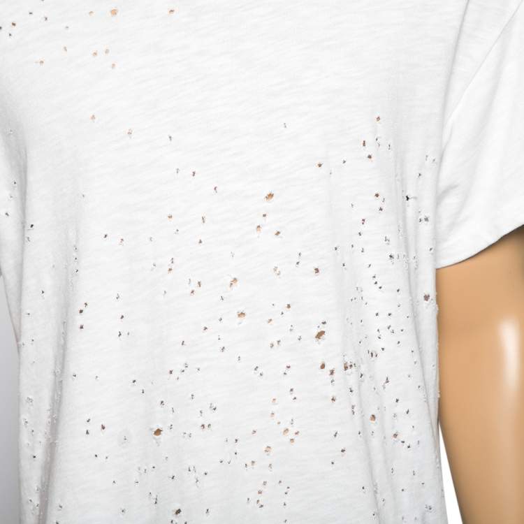 Pre Owned Amiri White Distressed Cotton Crew Neck T Shirt S