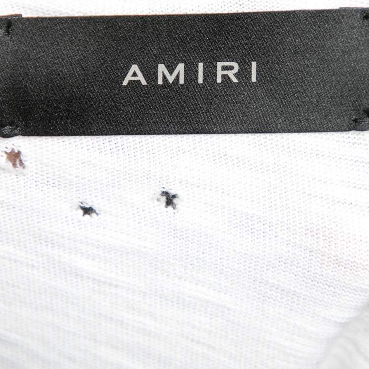 Pre Owned Amiri White Distressed Cotton Crew Neck T Shirt S